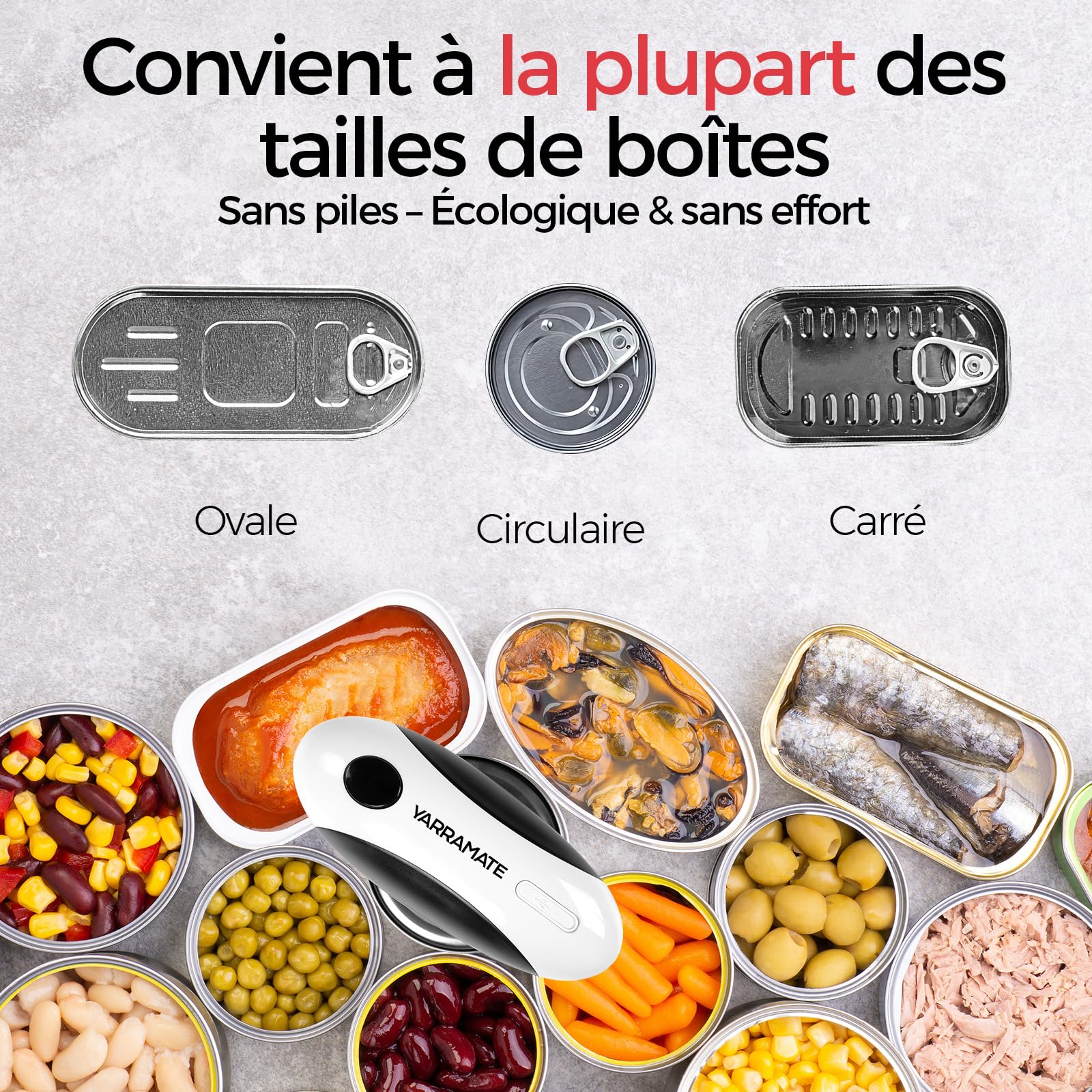 YARRAMATE Ouvre Boite Electrique Rechargeable – Ouvre-boite de Conserve Automatique à Une Touche, Bord Lisse, Mains Libres pour Seniors, avec Sac de Rangement, Portable Voyage Camping Cadeau