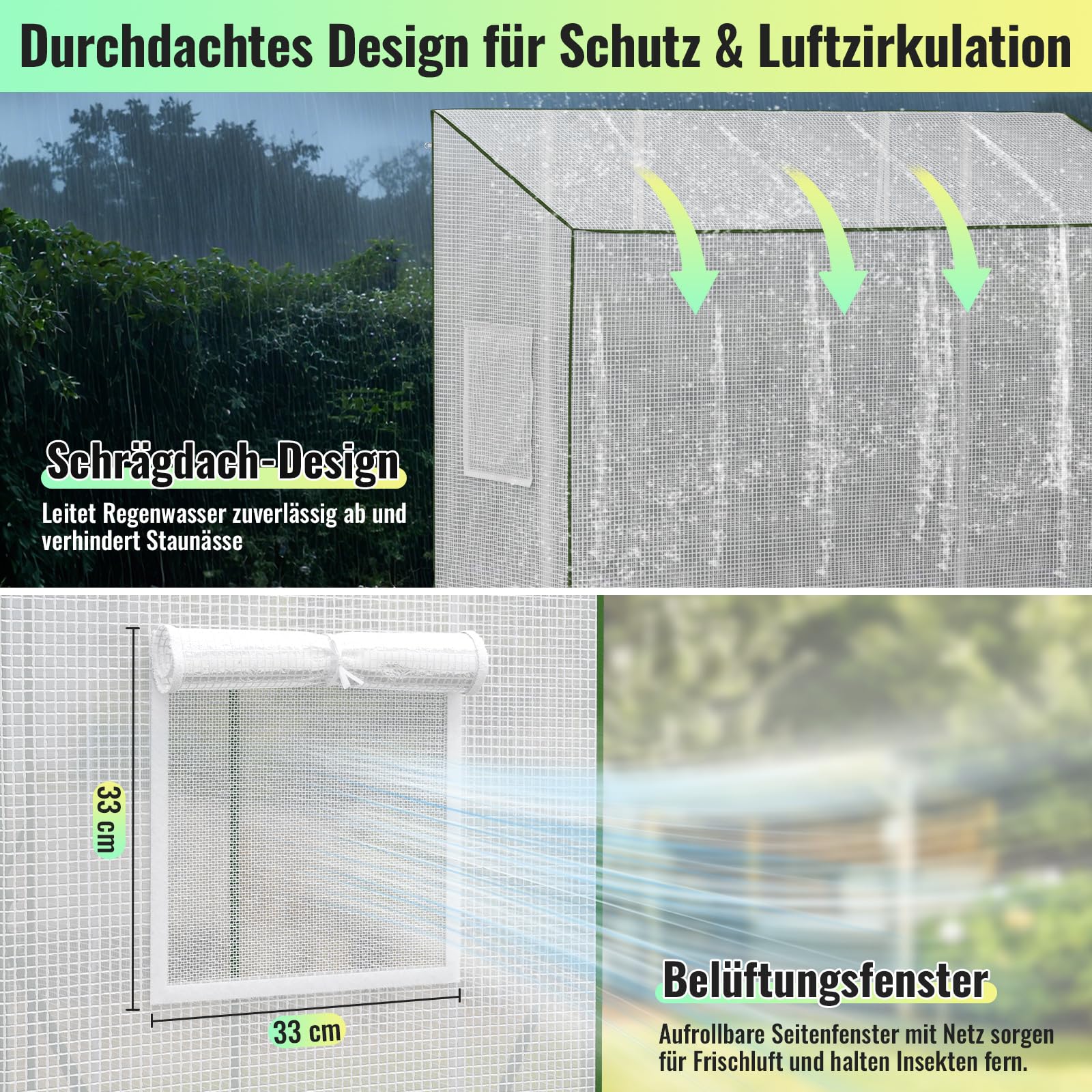 Velway Gewächshaus Tomatengewächshaus Begehbares 200x79x170/141cm | Witterungsschutz Schrägdach Foliengewächshaus, PE Gitterfolie 2 Belüftungsfenster für Balkon Garten Tomaten Gurken Paprika