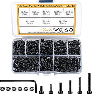 420 Pcs Metric M3 Hex Socket Head Cap Screws Bolts and Nuts, Carbon Steel Hexagon Socket Head Cap Screws Assortment Kit, Allen Socket Drive Cap Head Bolts and Lock Nuts Machine Screws Set
