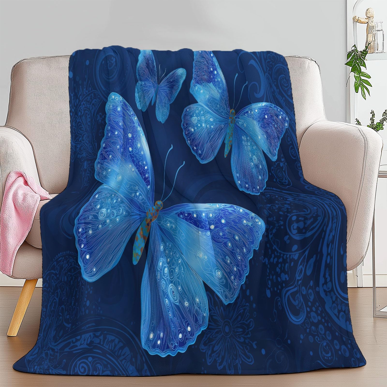 Genérico Koc Flanelowy Fantasy Niebieski Motyl 180x220cm Wygodne Ciepłe Koce Polarowe, Koc Prezent Dla Dzieci i Dziecka, Uniwersalne Koce Na Łóżko, Sofę, Kemping I Podróże