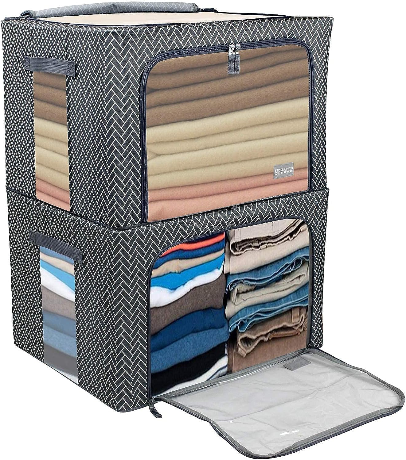Foldable Organiser Cubes(Grey Herringbone)