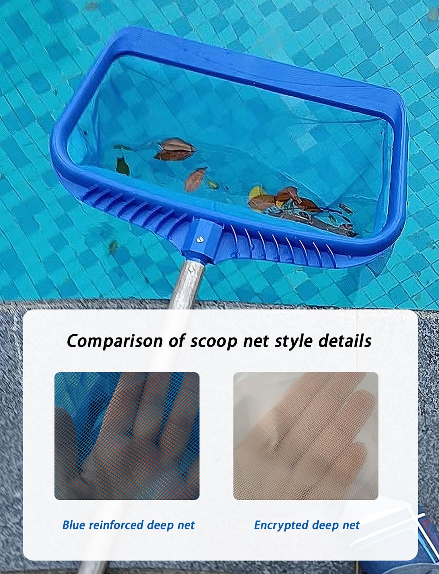 Este Skimmer para Piscinas, Red para Recoger Hojas de Piscina, Redes para Piscinas de Mayor Capacidad para la Limpieza, Red de rastrillo Profunda y sólida con Borde fácil de Recoger, Elimina