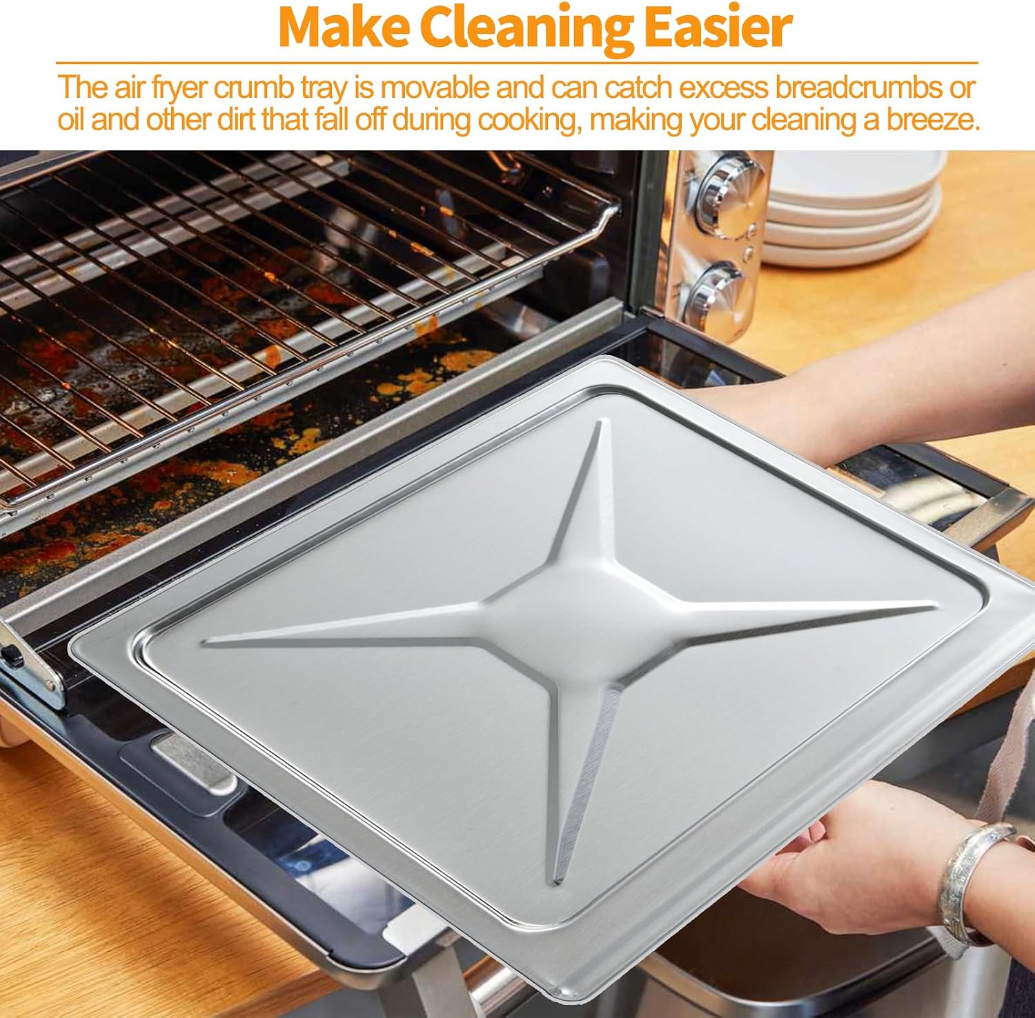 Upgraded Crumb Tray Replacement Parts for Kalorik MAXX 26 Quart Digital Air Fryer Oven Drip Tray 304 Stainless Steel Accessories Kalorik Maxx Air Fryer Oven Grill Removable Bottom Catch Pan