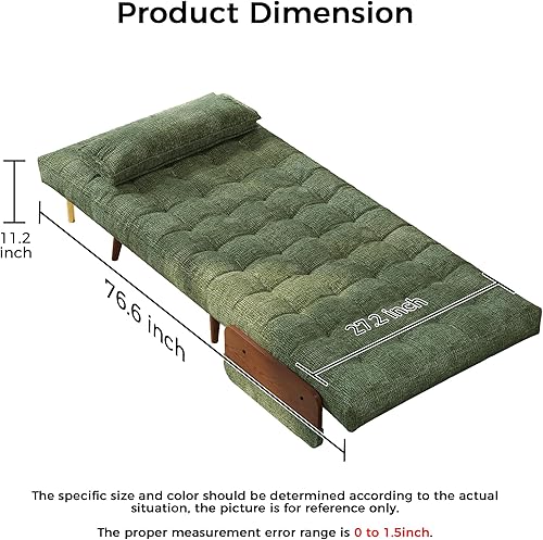 Miniatura 14 de JASIWAY Silla convertible para adultos, silla futón convertible 3 en 1 de lino con almohada, sofá cama individual plegable, cama de invitados para