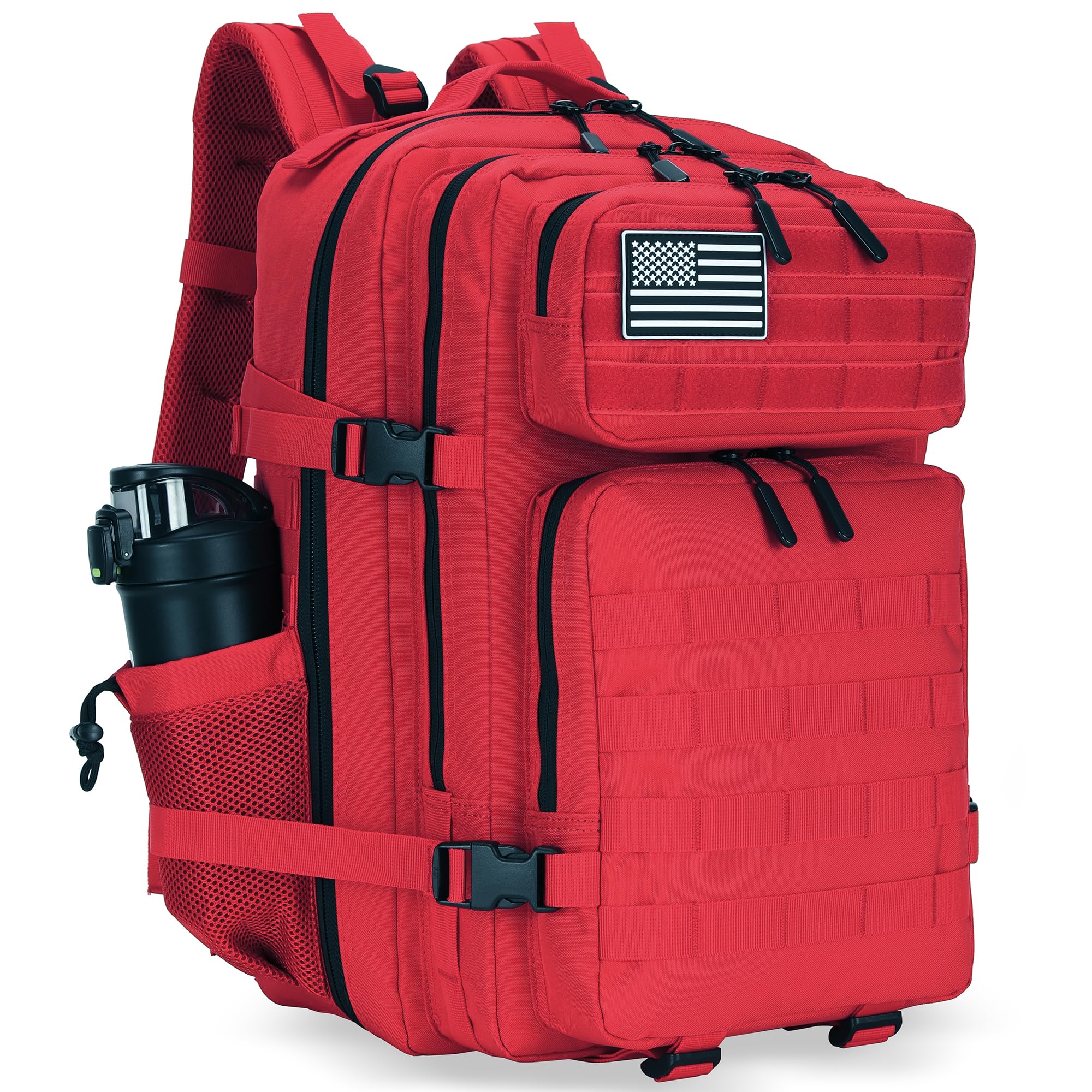 Lovelinks21 Taktisches Sturmgepäck, 45 l, 3-Tages-Militärgepäck mit Molle, wasserdichter Rucksack für taktische Rucksäcke, Rot/Ausflug, einfarbig (Getaway Solids), Large, Rucksack