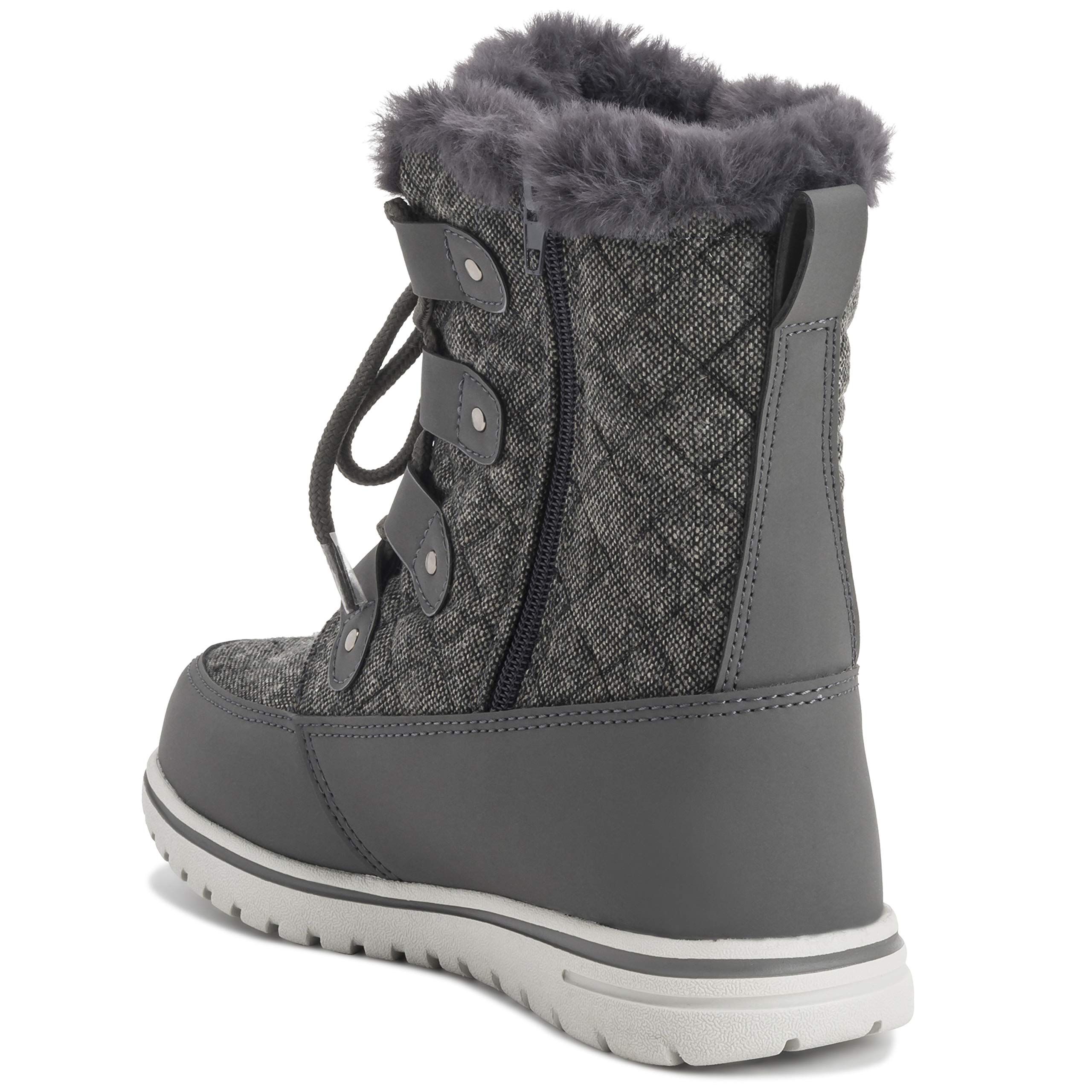 Polar Boot Women’s Waterproof Quilted Winter Snow Boots – Fur-Lined Short Ankle Boots with Thermal Insulation, Anti-Slip Rubber Sole & Lace-Up Design for Cold Weather - Grey Textile Quilted - UK7/40