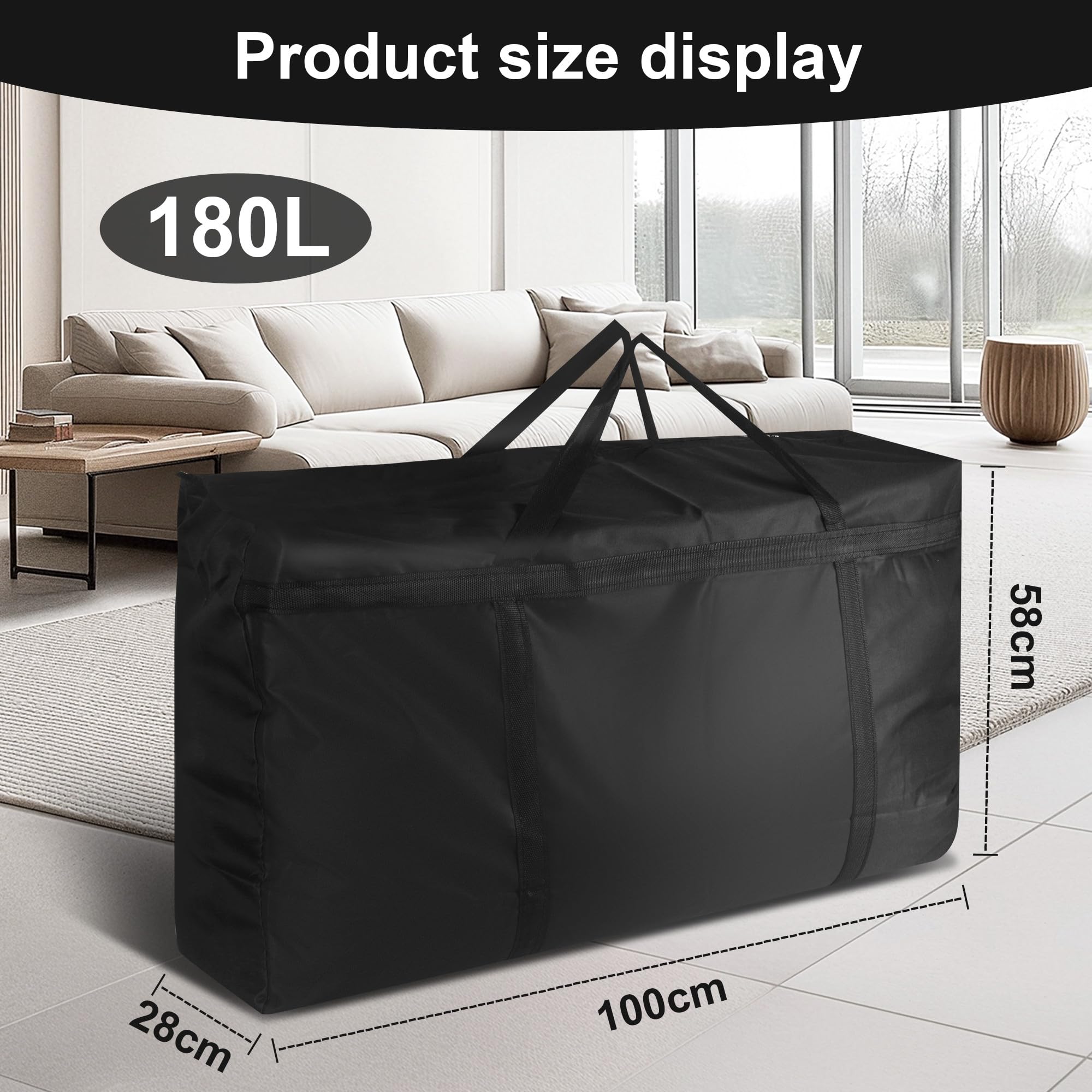 Lot de 2 sacs de rangement extra larges de 180 L, en tissu Oxford 600D ultra-résistant avec poignées renforcées, idéaux pour les voyages et les déménagements.dimensions : 100 x 58 x 28 cm.