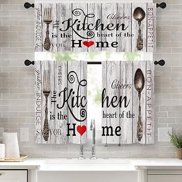 Kitchen Curtains Sets for Window 52x36 Inch 3 Pack Farmhouse Wooden