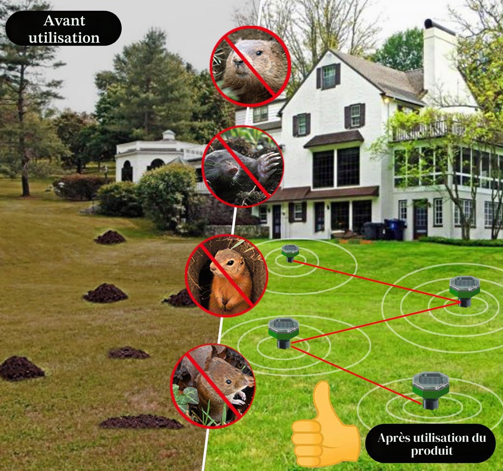 Anti Taupe Solaire Vibration et Ultrasons 8 Pièces,Repulsif Taupe Ultrason Solaire,Répulsif Serpent Ultrason avec IP65 Imperméable,Repousse Les Taupes et Autres Rongeurs pour Le Jardin et Extérieur