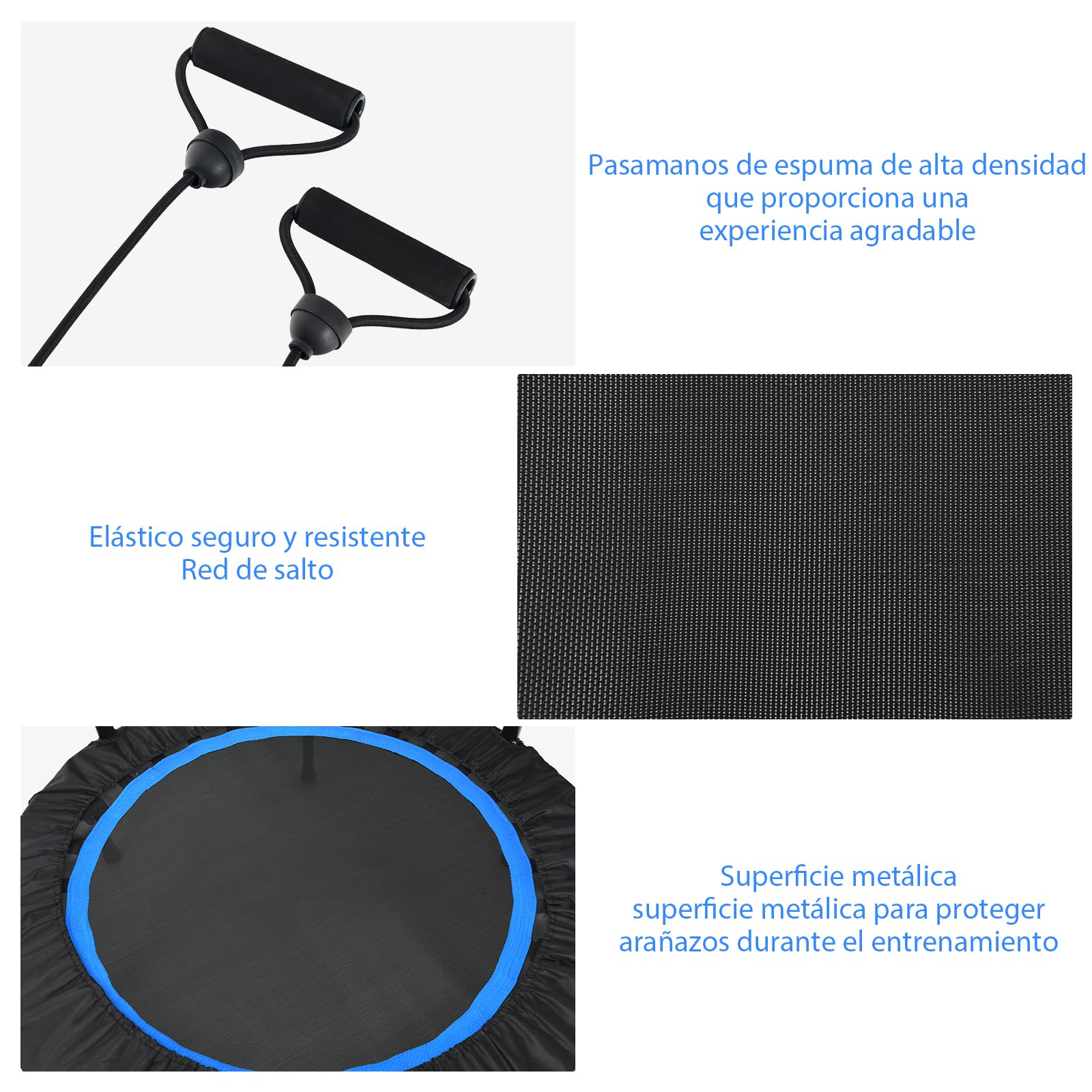 GOPLUS Cama Elástica Fitness Plegable 150 KG con Barras de Agarre Ajustables y Funda de Seguridad Acolchada, Trampolín para Ejercicio, Apto para Adultos y Niños, Interior y Exterior