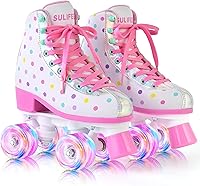 SULIFEEL Light Up Roller Skates for Girls & Women - Polka Dot Pattern, Adjustable Insoles, Indoor/Outdoor Kids Adult Skates
