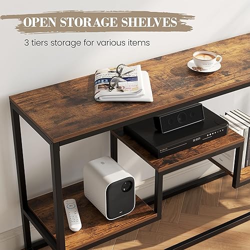 Miniatura 4 de YOUDENOVA Soporte alto de TV para televisores de hasta 55 pulgadas, mesa consola de TV con estantes de almacenamiento abiertos de 3 niveles, moderno