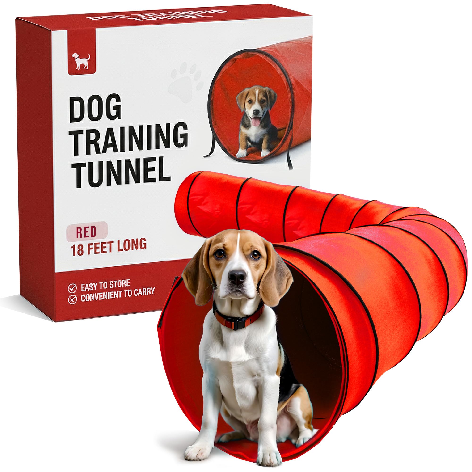 Houseables Dog Agility Training Tunnel, 18 Ft Long, 24" Open, Red, 1 Pk, Polyester, Play Tunnels for Training Small & Medium Dogs, Park Playground Toy, Large Obstacle Course for Pets, Carrying Case