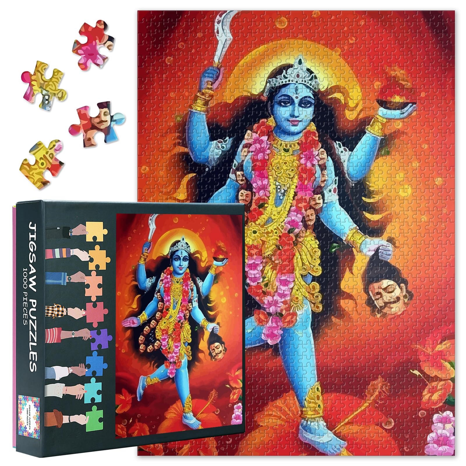 1000-Piece Puzzle - Kali Red Goddess of Death 50x70cm Collectible Literary Art for Wall Decor, Indian God Puzzles Family Challenge Night & Adults