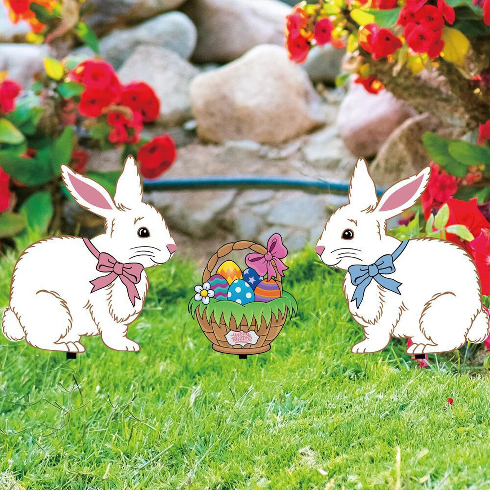 3 Cartelli Pasquali Decorativi Religiosi "He Is Risen" - Impermeabili Con Pali In Plastica - 40x25 Cm Per Giardino E Prato - 3