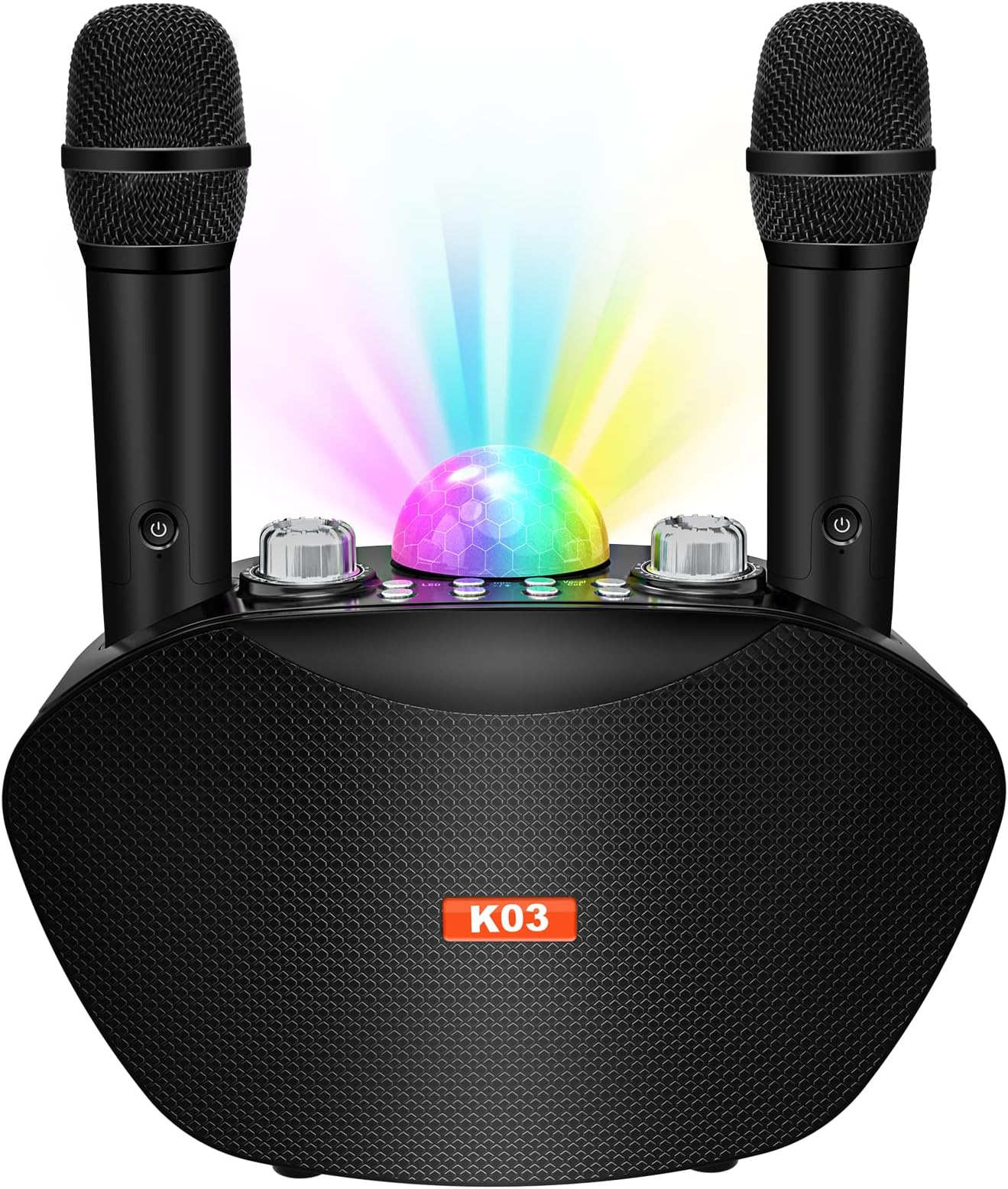 Karaoke Machine with Wireless Bluetooth Microphone - Portable PA Speaker System for Adults and Kids Controllable LED Lights Singing Party | Meeting Outdoor/Indoor Activity, Black