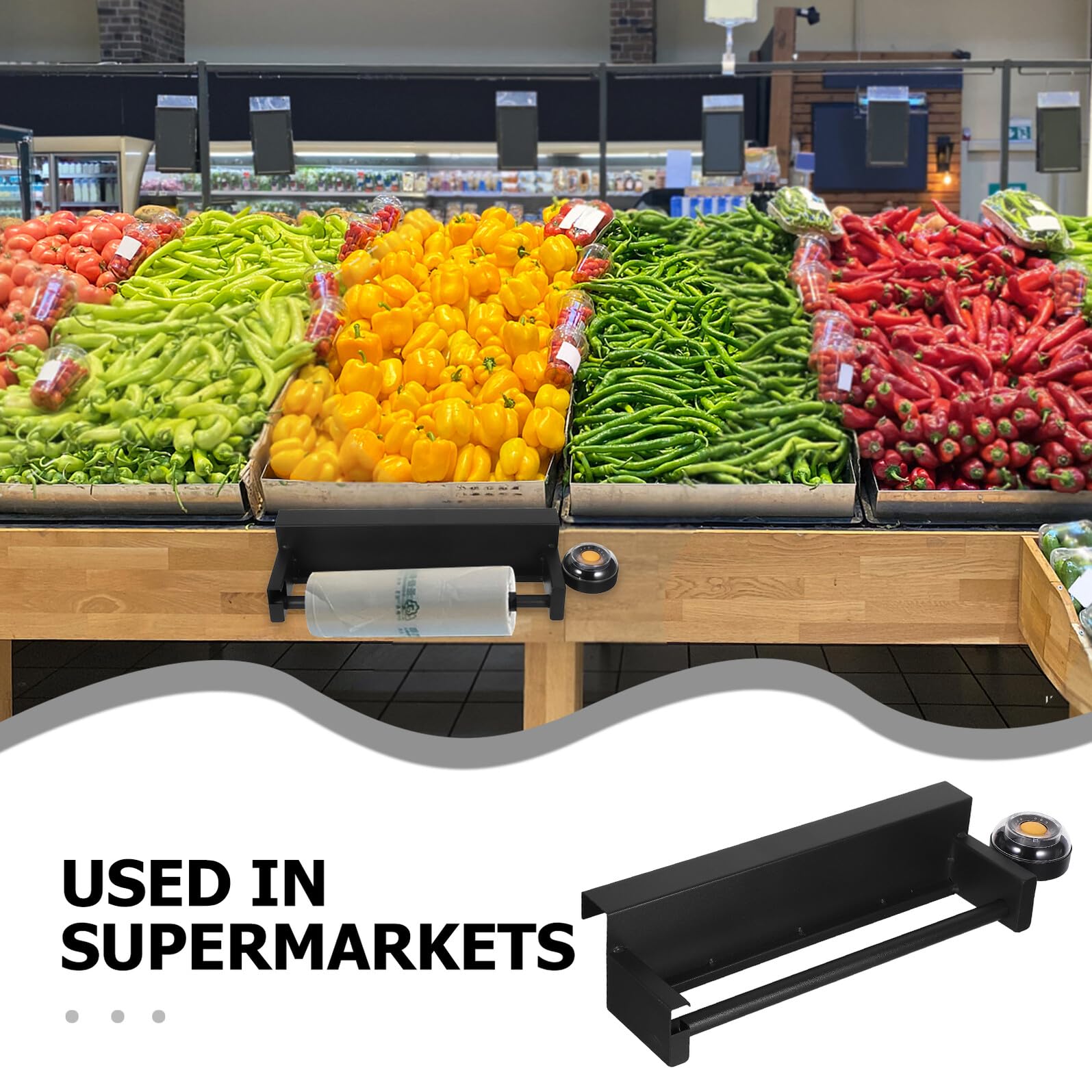 NOLITOY Soporte para Bolsas de Supermercado Negro, Dispensador y Organizador de Rollos, Función para Manos Mojadas, Compacto y Versátil para Cocina y Tienda, Kit de 1 Unidad