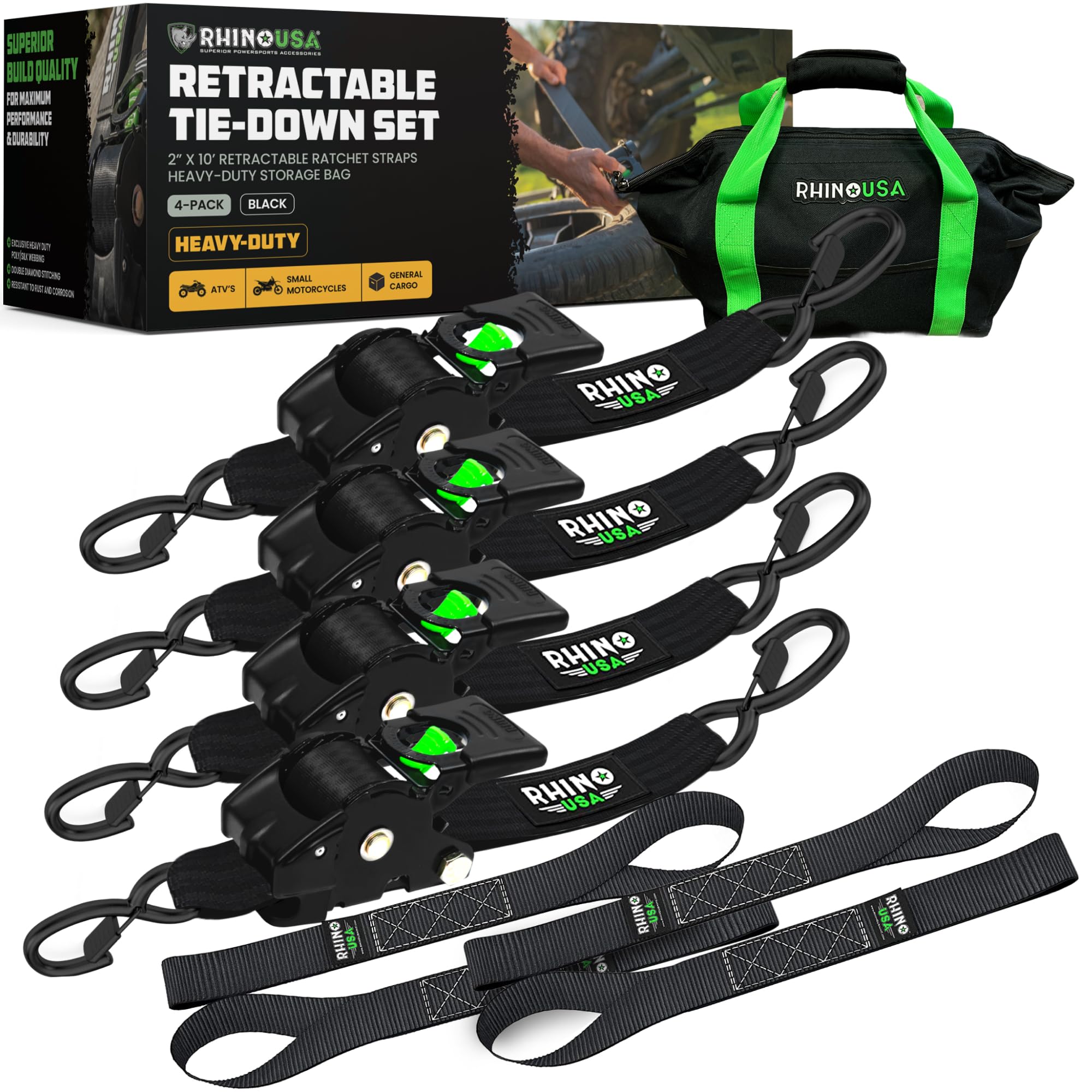 Rhino USA Retractable Straps - 2 Pack, 10ft -12