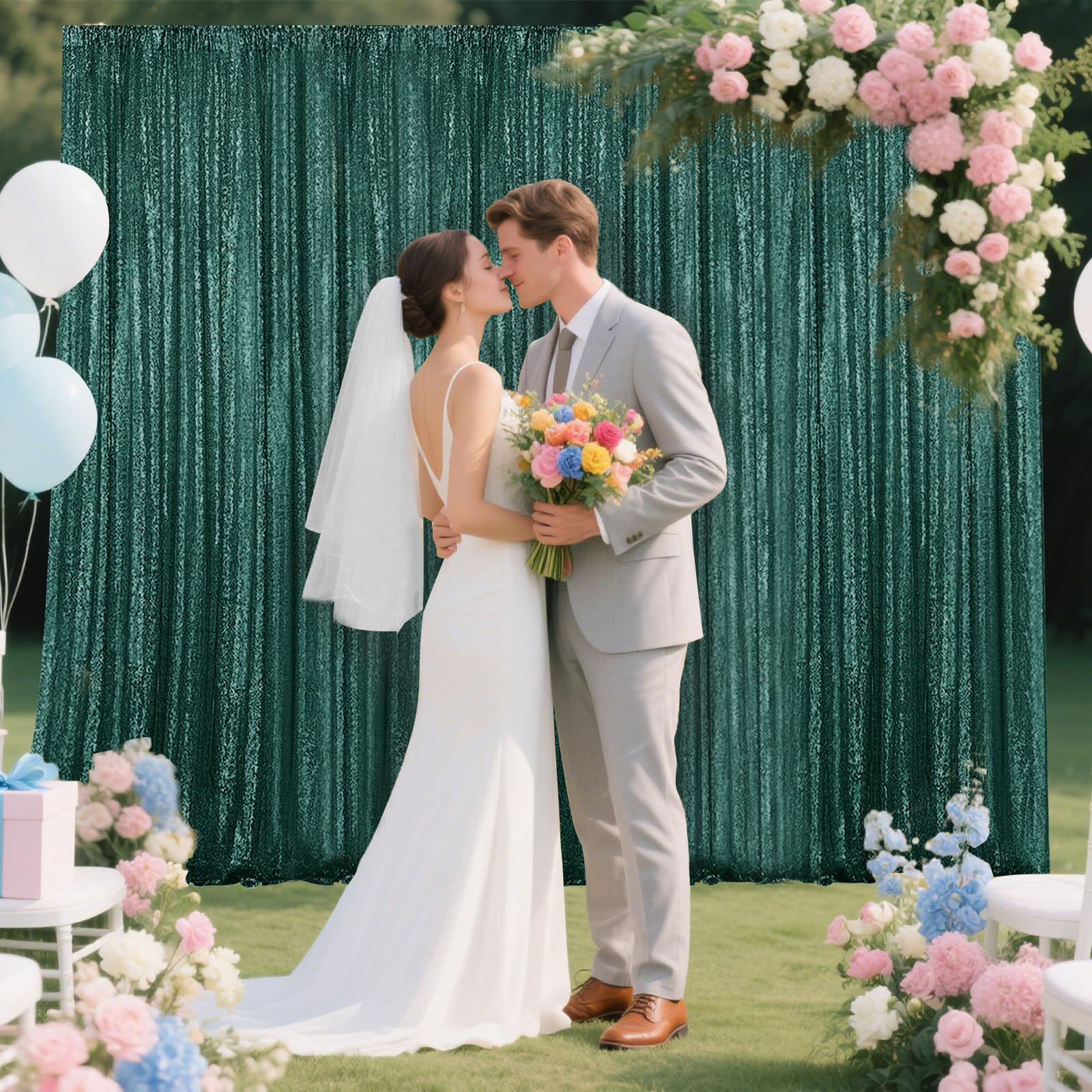 Sfondo verde scuro con paillettes, 4 pezzi, 70 x 2,4 m, sfondo fotografico glitterato, per feste, matrimoni, compleanni, decorazioni natalizie