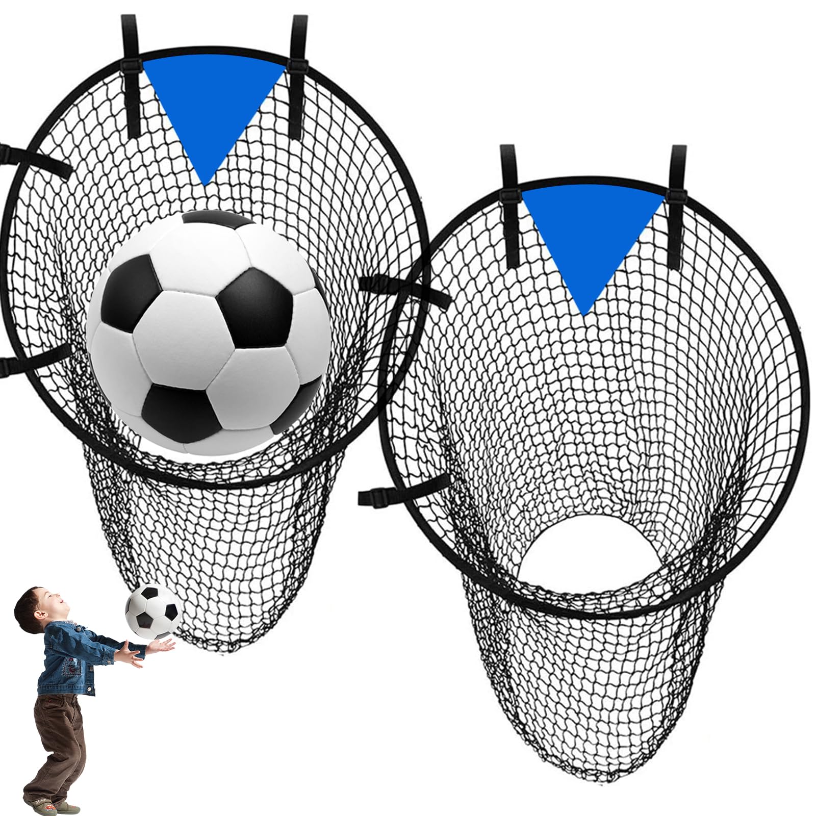 2 Pezzi Rete da Calcio Porta Rete Portatile per Allenamento da Giardino con Cinghie Regolabili (55CM)