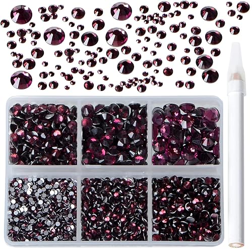 Bymitel 5000 unidades de 6 tamaños mixtos con pegamento para fijar en diamantes de imitación de vidrio, gemas de cristal redondas con parte trasera