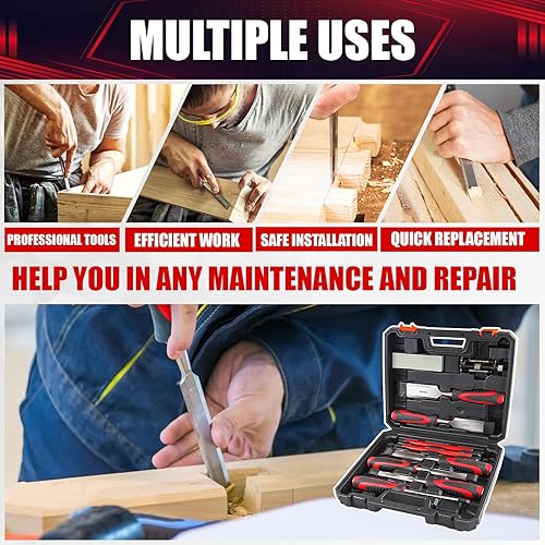 Miniatura 5 de Juego de cinceles de madera de 10 piezas, cinceles para tallar madera con guía de afilado, lápices de carpintero y piedra de afilar, acero CR-V (14