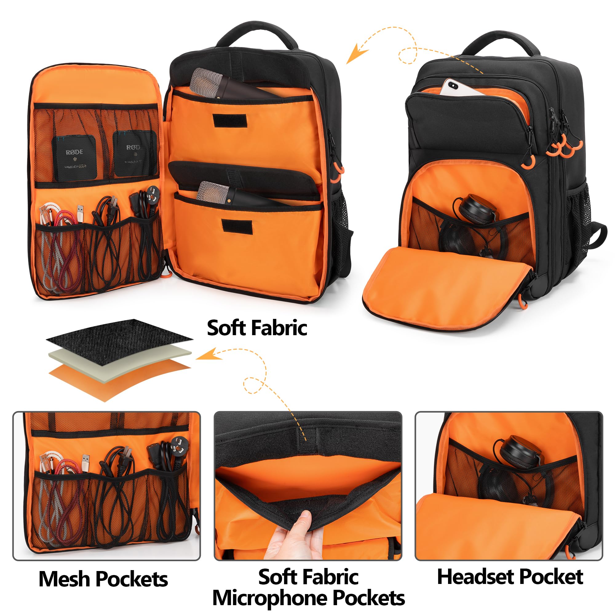 PGmoon DJ Controller Tasche Kompatibel mit RODECaster Pro II, Numark Party Mix II, Hercules Inpulse 200MK2, DJ Mixer Rucksack mit Multitasche für Mikrofon, Kabel und DJ Zubehöhr-Patent Design