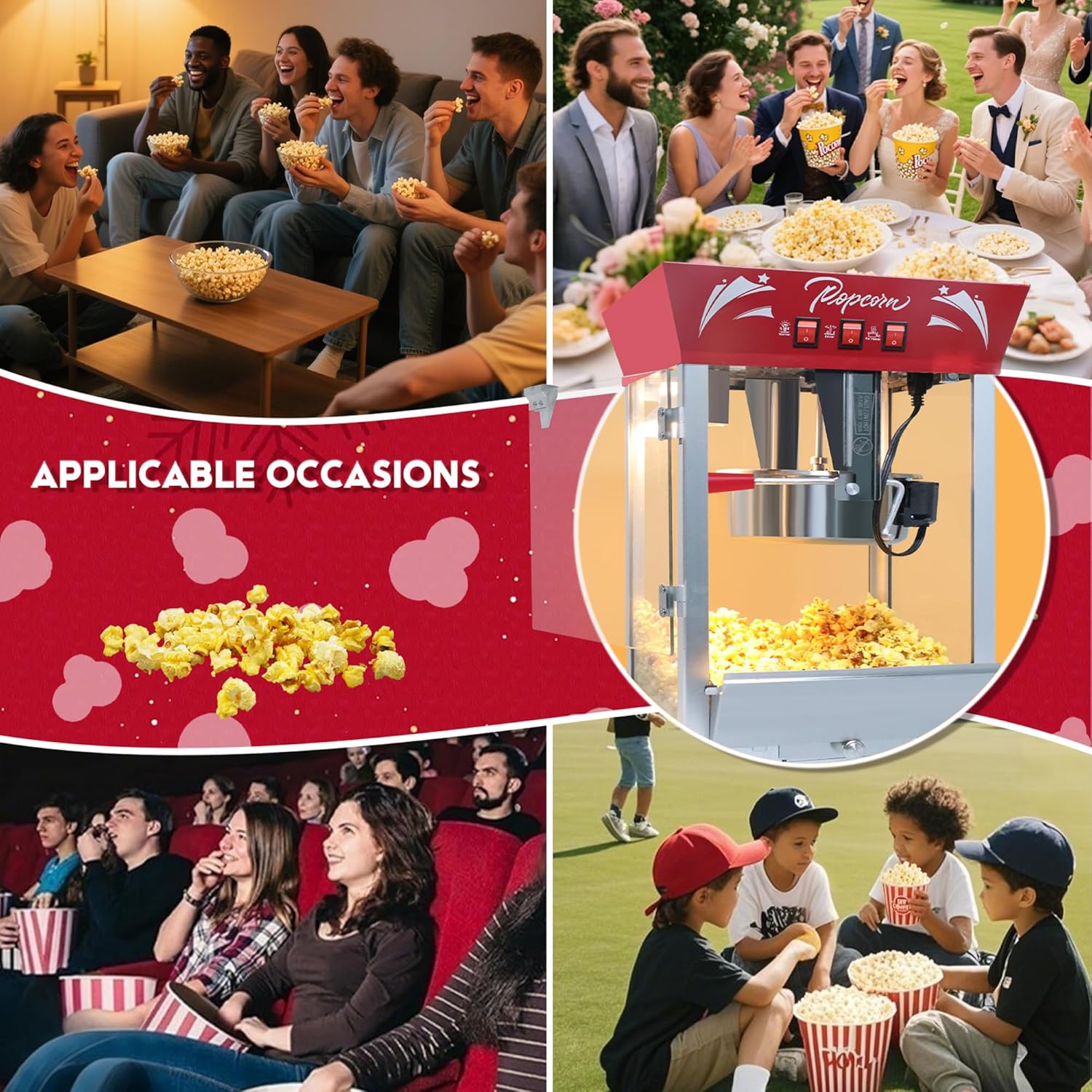 Commercial Popcorn MAKER Machine, 12 Ounce Kettle Stainless Steel Popcorn Maker with Tempered Glass, Warming Deck, 850W Countertop Popcorn Popper for Parties, Events, and Home Theater