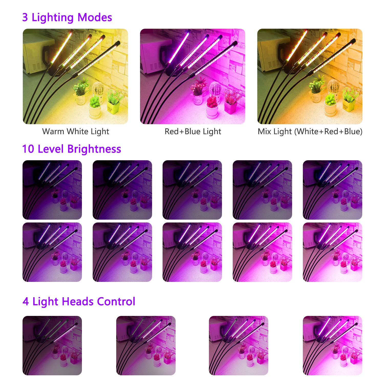 Lampe de Plante, Plant Lampe Horticole Croissance Floraison Full Spectrum Led Grow Light, Lampes de croissance avec trépied, 40W 120 Leds 4 Heads 3 Mode Lumière pour plantes d'intérieur