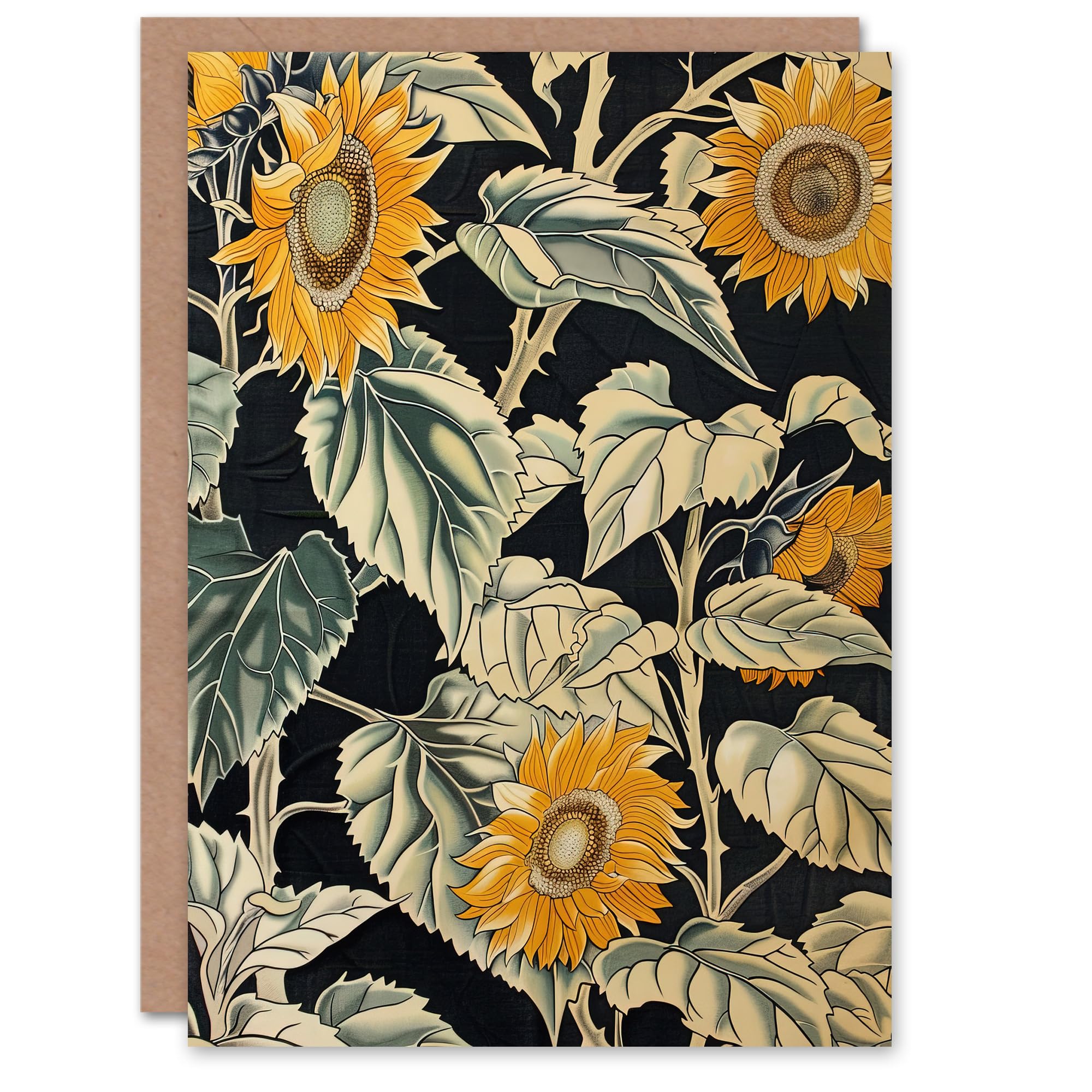 Artery8 Sunflowers with Leafy Stalks Painting Floral Greeting Birthday Card Him Her All Blank