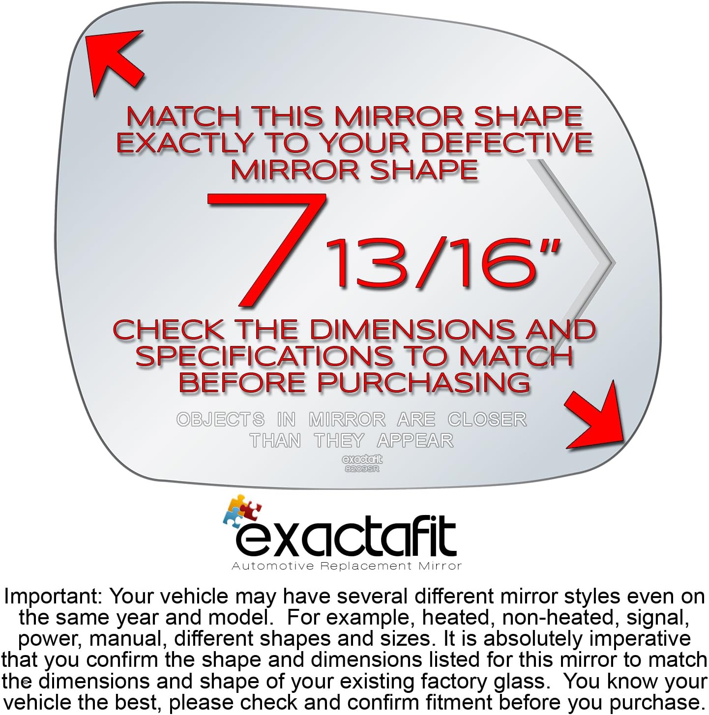 exactafit 8209SR Passenger Side Mirror Glass Replacement Repair With Turn Signal Arrow Compatible With 2006 2007 2008 2009 2010 Toyota Sienna