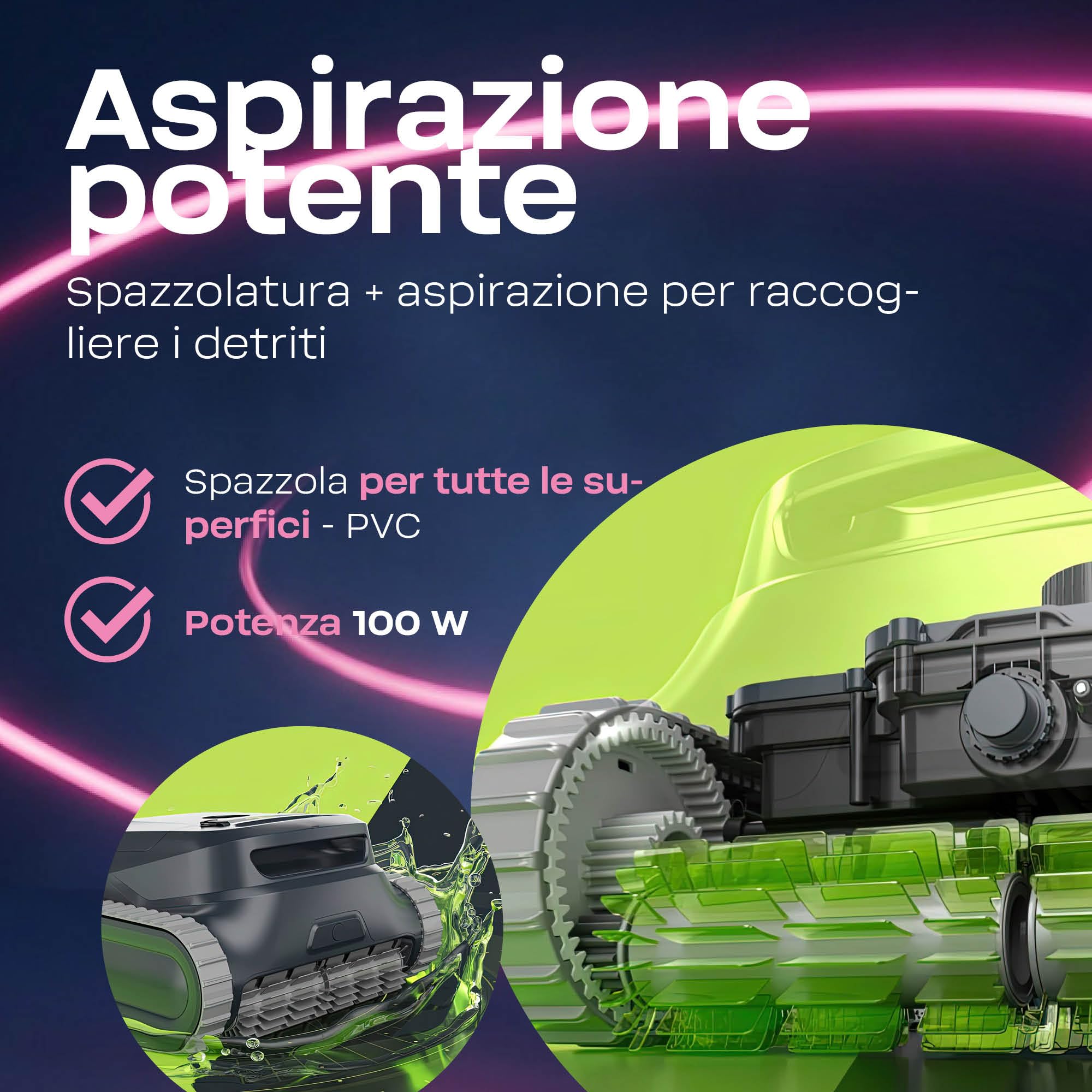 BWT Robot per piscina ES Echo, batteria e controllo app, navigazione intelligente ultrasonica, batteria sostituibile, pulisce pavimento/pareti/linea di galleggiamento, durata 3 ore, per piscine fino a
