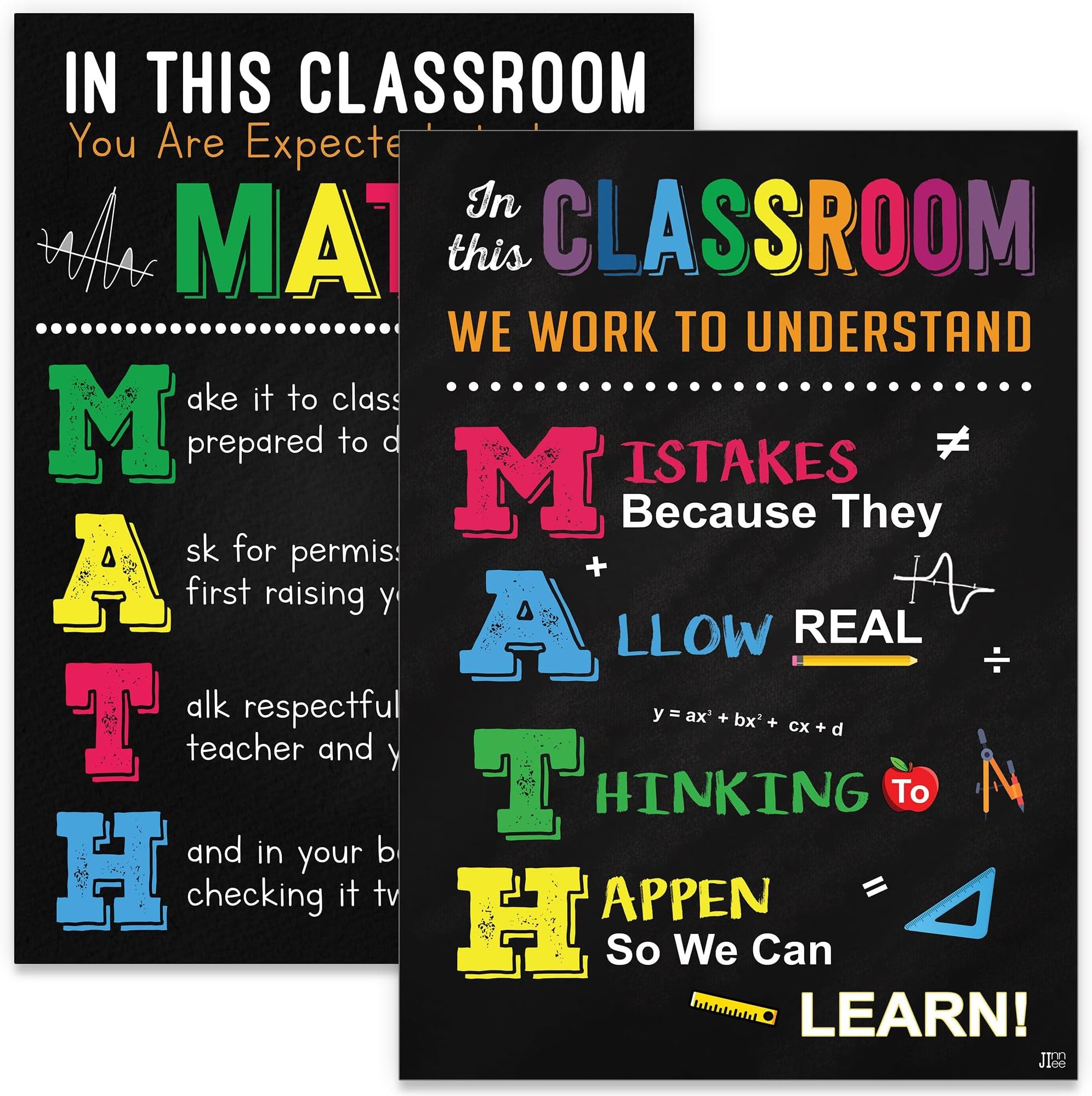 2 MATH Teacher Classroom Poster Mistakes Math Class Posters Decor High School Classroom Rules Gift Sets 10x14 inches