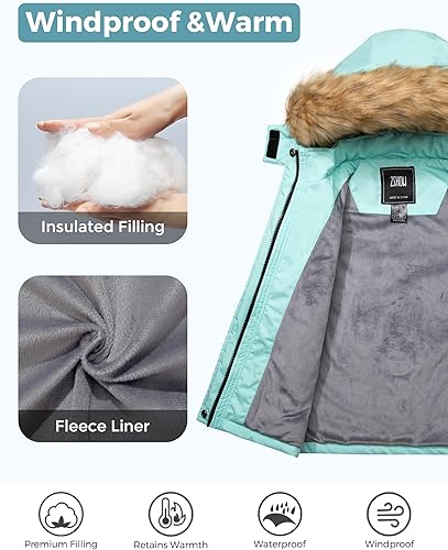 Miniatura 4 de ZSHOW Chaqueta de esquí impermeable para niñas, abrigo de invierno cálido acolchado con forro polar parka