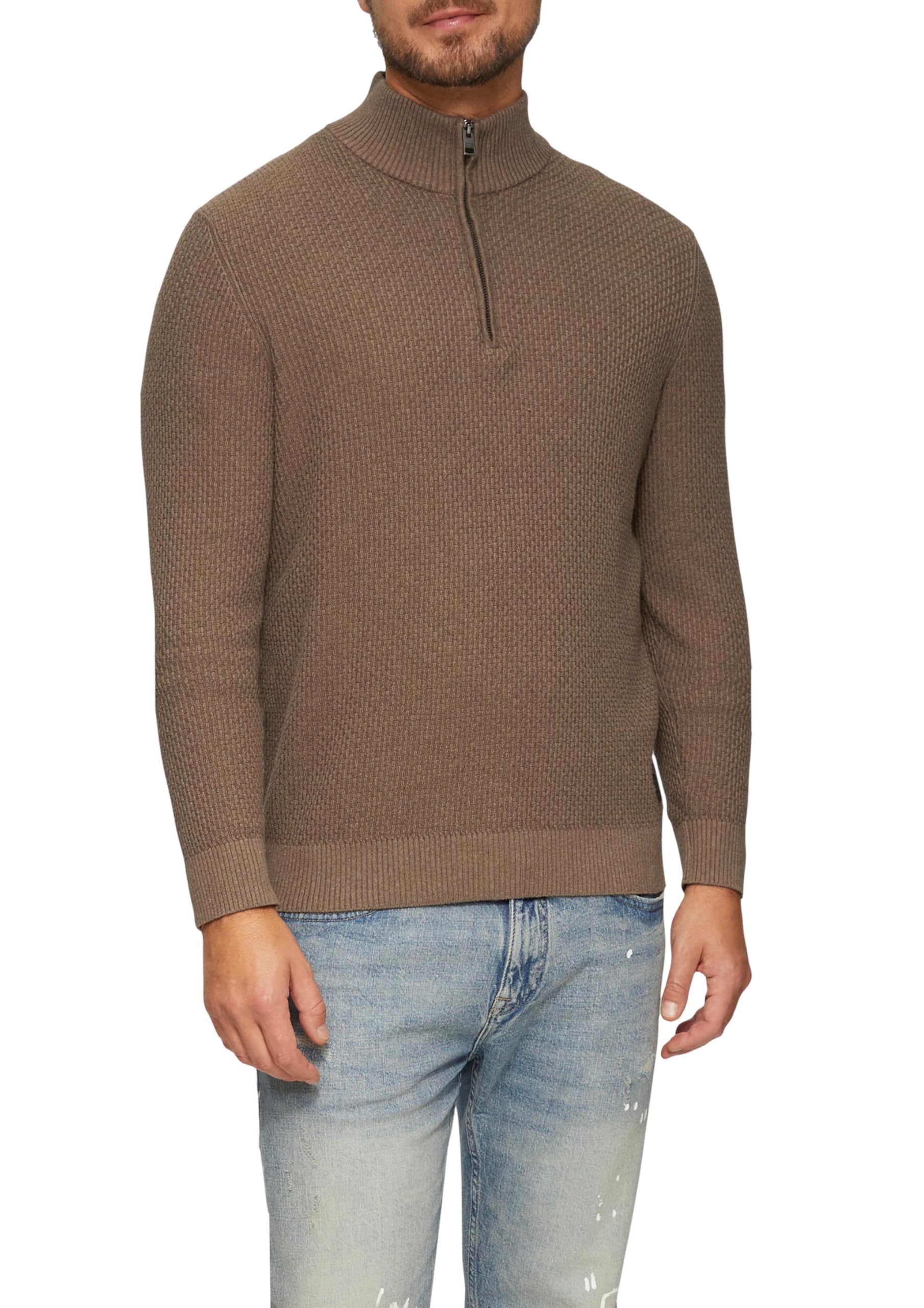 s.Oliver Strukturierter Strickpullover mit Troyerkragen