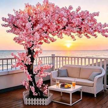 6.7ft Japanese Artificial Cherry Blossom Trees Pink,Faux Cherry Blossom Tree for Home Decor Indoor Outdoor,Big Arbol De Cerezo Artificial Grande with Silk Flowers for Garden Living Room Wedding Party