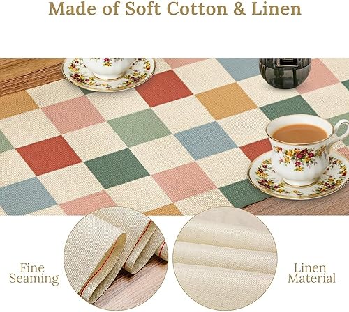 Miniatura 28 de Camino de mesa ondulado de los años 70, retro, hippie abstracto, vintage, verde, rosa, con estampado de ondas para el hogar, cocina, comedor, patio,