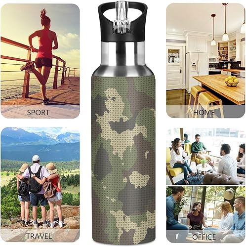 Miniatura 4 de Botella de agua de camuflaje con punto de camuflaje aislado al vacío, de acero inoxidable, botella de agua para niños con popote y asa para mantener