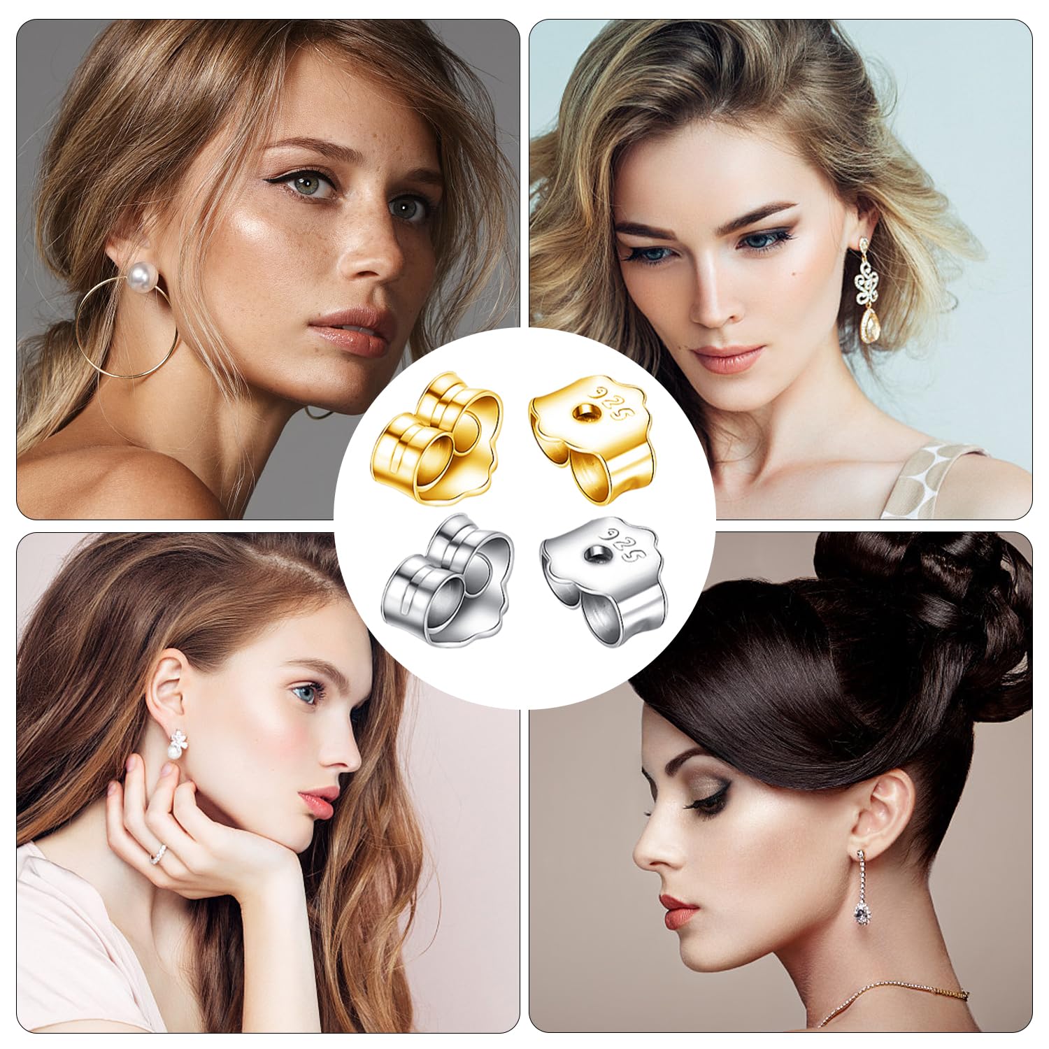 40 Pezzi Chiusure A Farfalla Per Orecchini - In Argento 925 E Oro Argentato | Ipoallergeniche E Facili Da Applicare - Foto 2