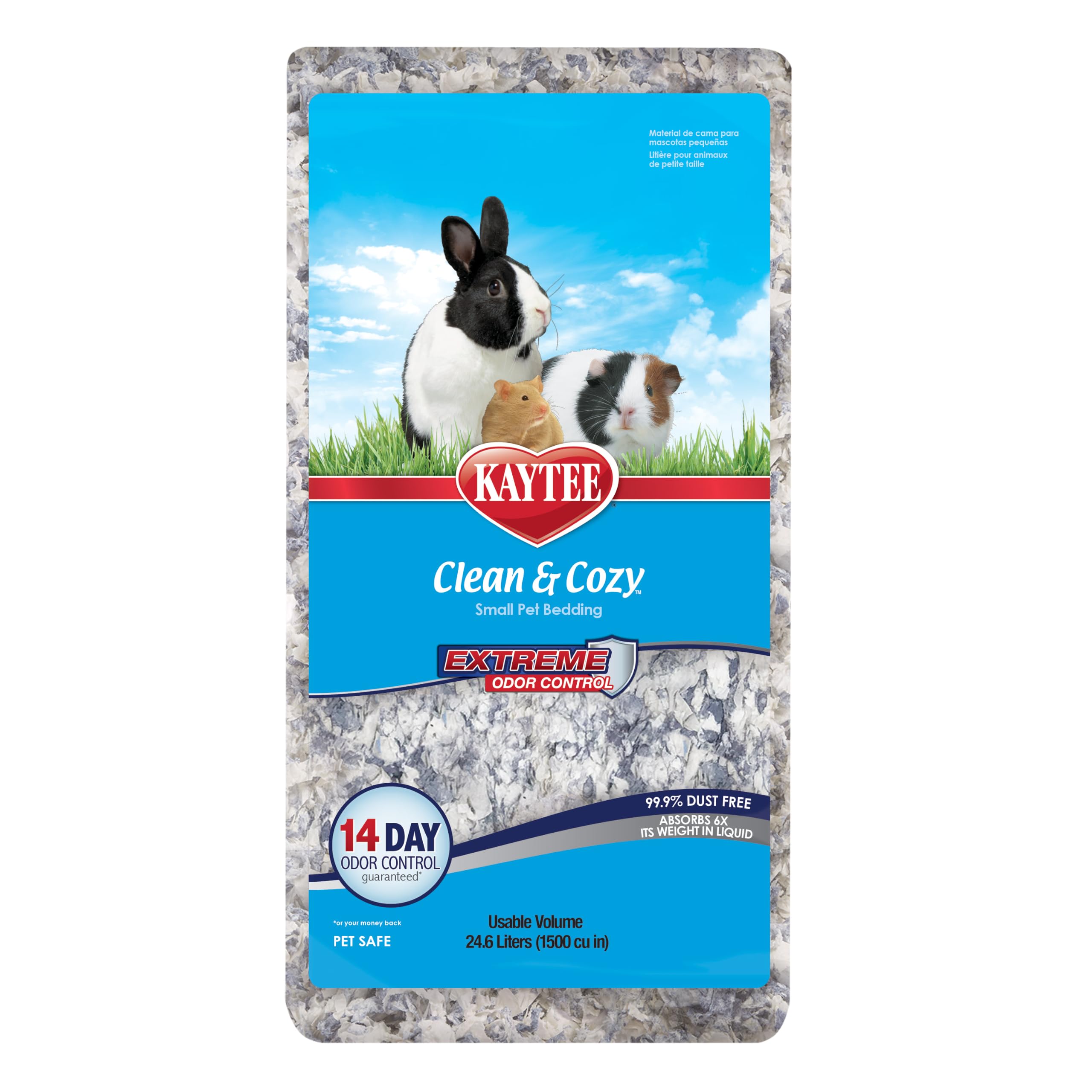 Kaytee podściółka Clean & Cozy dla małych zwierząt domowych, myszy, myszoskoczków, gryzoni, chomików, królików, kontrola zapachu, superchłonna podściółka papierowa, 99,9% bezpyłowa, 24,6 litra