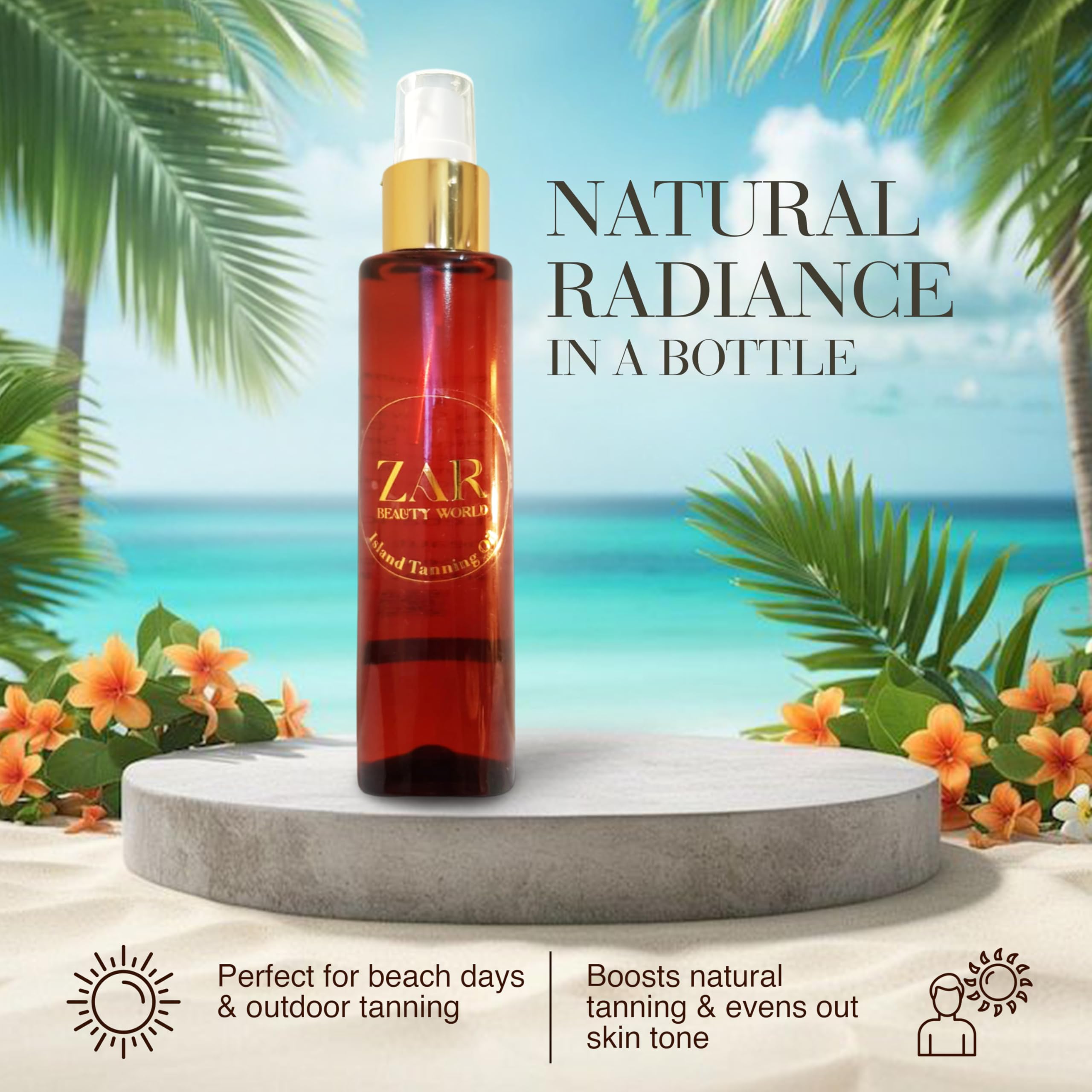 Zar Island Tanning Oil: 100% Pure Natural Essential Oil Blend for a Natural Golden Tan | Nourish, Protect & Glow | Lightweight & Non-Greasy | Perfect for Outdoor Use - 150 ml