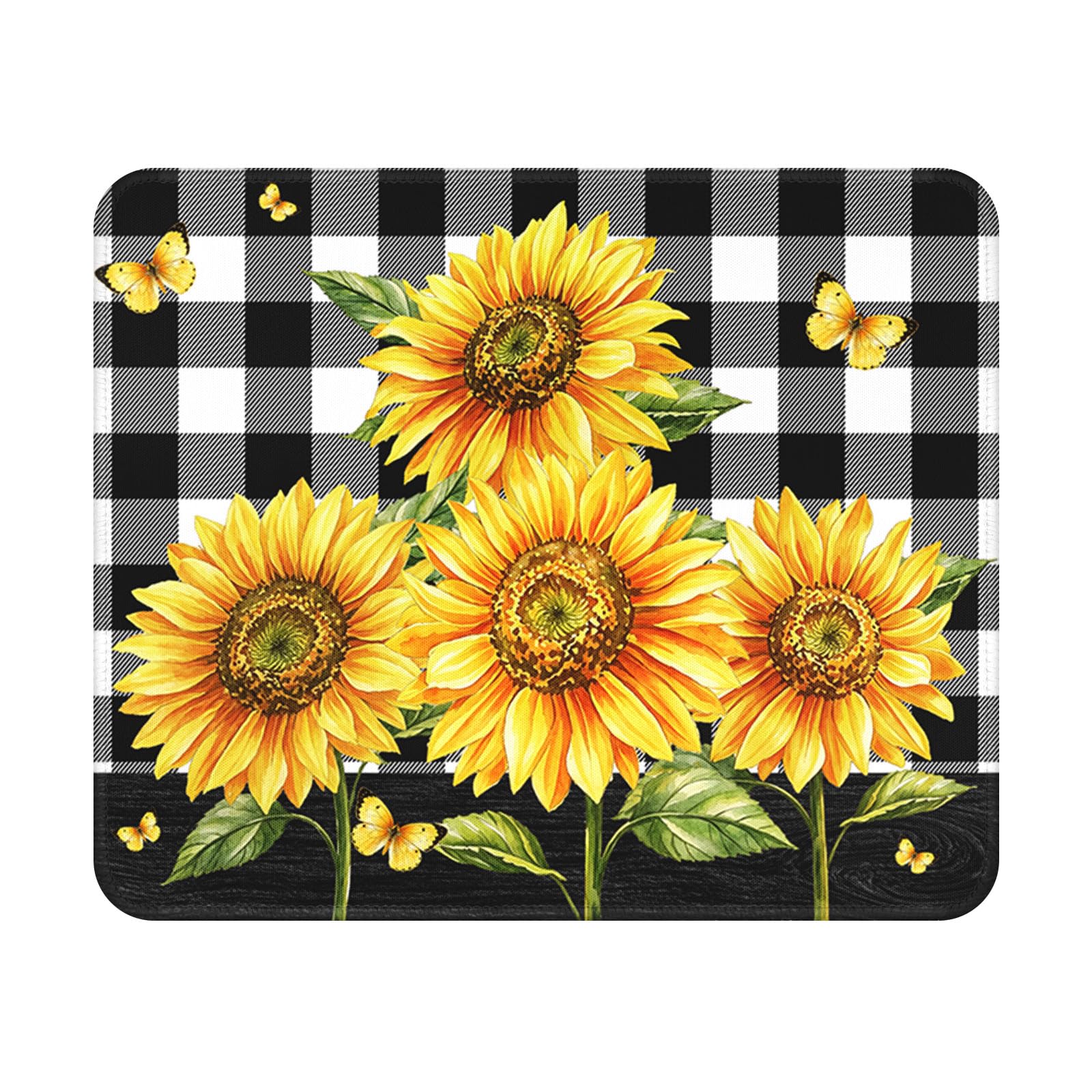 Buffalo Plaid Sunflower Mouse Pad 9.5x7.9 Inch with Anti-Slip Rubber Base
