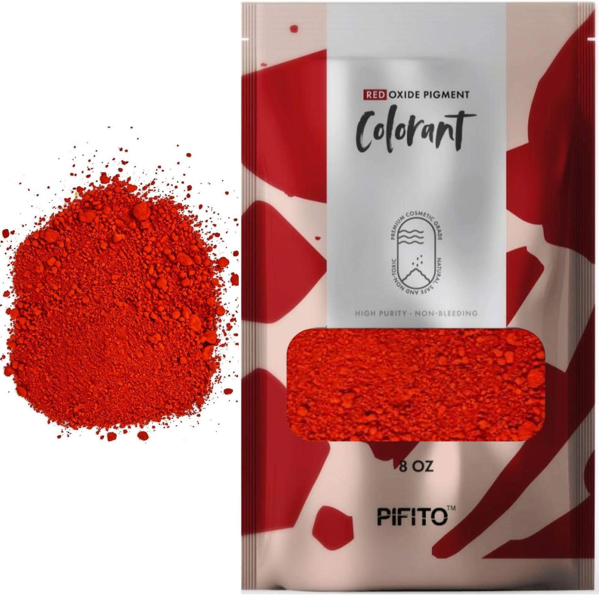 Pifito Red Iron Oxide Pigment Colorants (8 oz) - Cosmetic Grade Bulk Coloring Powder Kit for Soap Making Supplies, Bath Bombs, Slime
