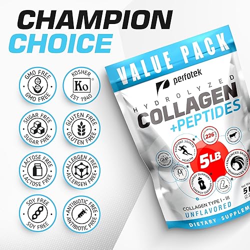 Miniatura 6 de Colágeno en polvo para mujeres y hombres (5 libras) Tipos I y III sin sabor, fácil de mezclar, péptidos de proteína hidrolizada sin OMG, alimentados