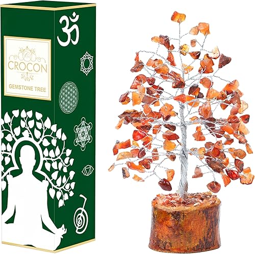 Árbol de la vida de chakras de cornalina  Piedra preciosa hecha a mano  Decoración de Feng Shui, energía positiva, cristales curativos naranjas para