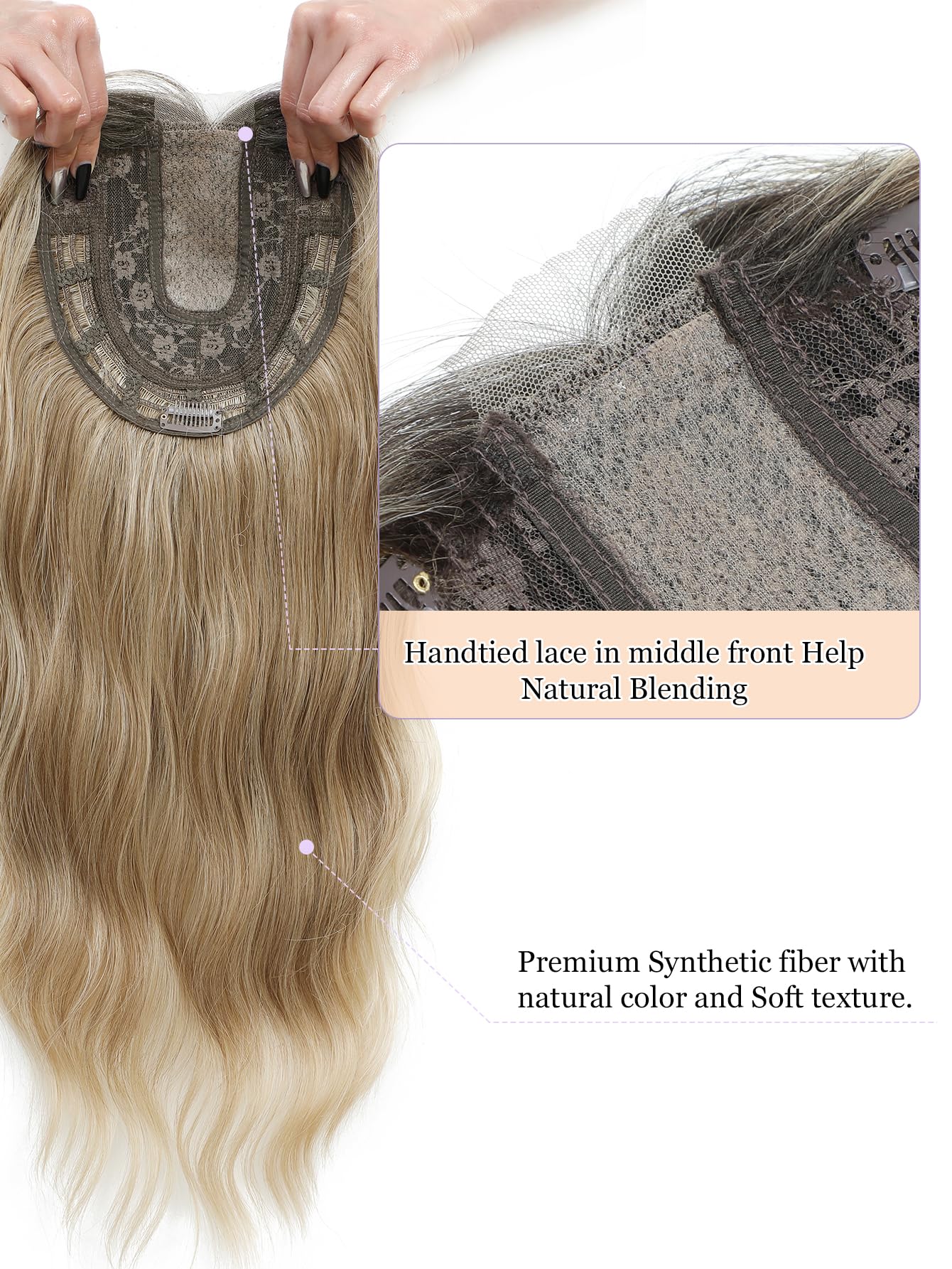 PANEWAY Hair Topper 7"X7" Hair Toppers For Women With Thinning Hair 20" Wiglets Ladies Toppers Hair Pieces For Women- Ombre Dark Blonde