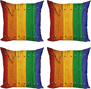 Lunarable Modern Throw Pillow Cushion Case Pack of 4, Rainbow Colored Red Marigold Green and Blue Painted Woods Farm Door Image Print, Modern Accent Double-Sided Digital Printing, 24", Multicolor