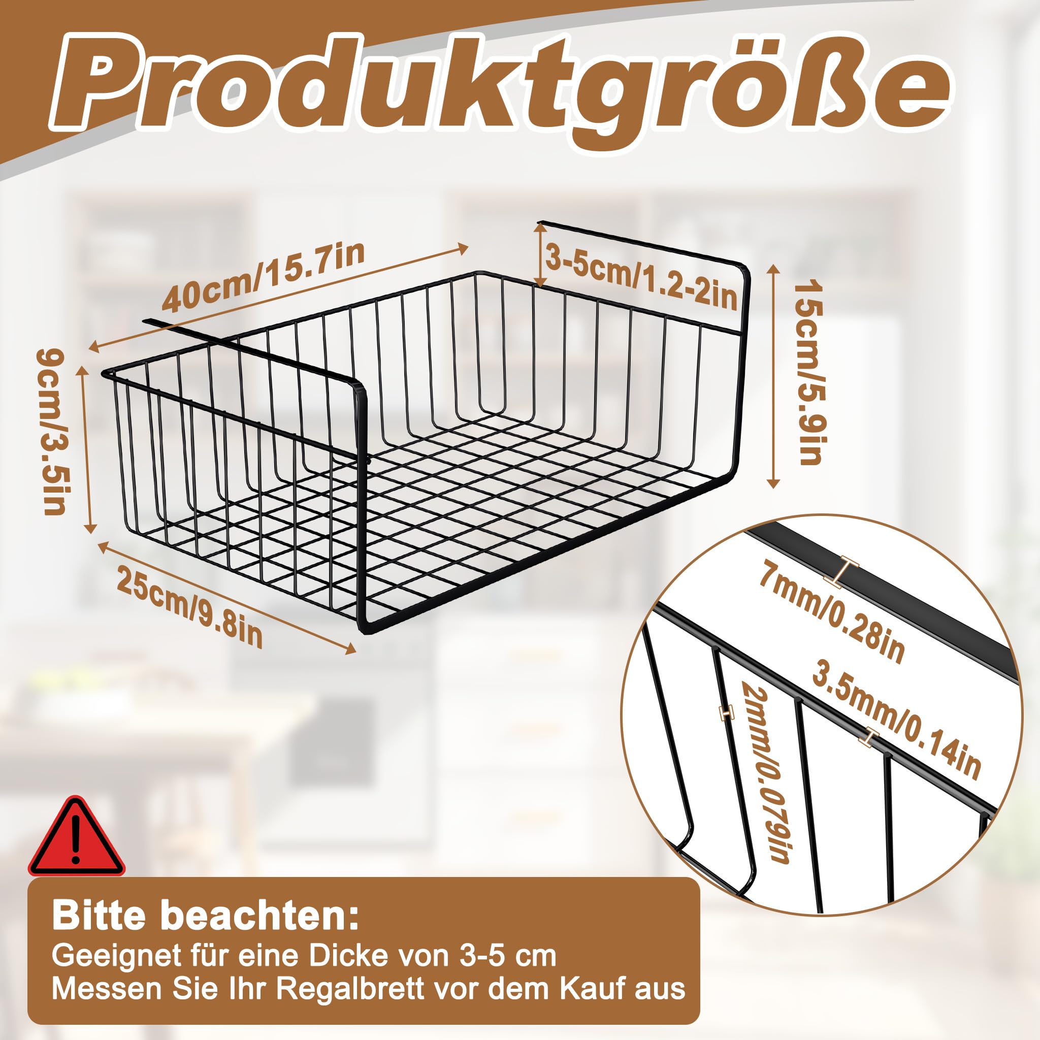 2er Set Hängekorb Unterregal Aufbewahrungskorb Metall Schwarz Korb-Organizer Regaleinhängekorb für Büro Küche Speisekammer Schrank