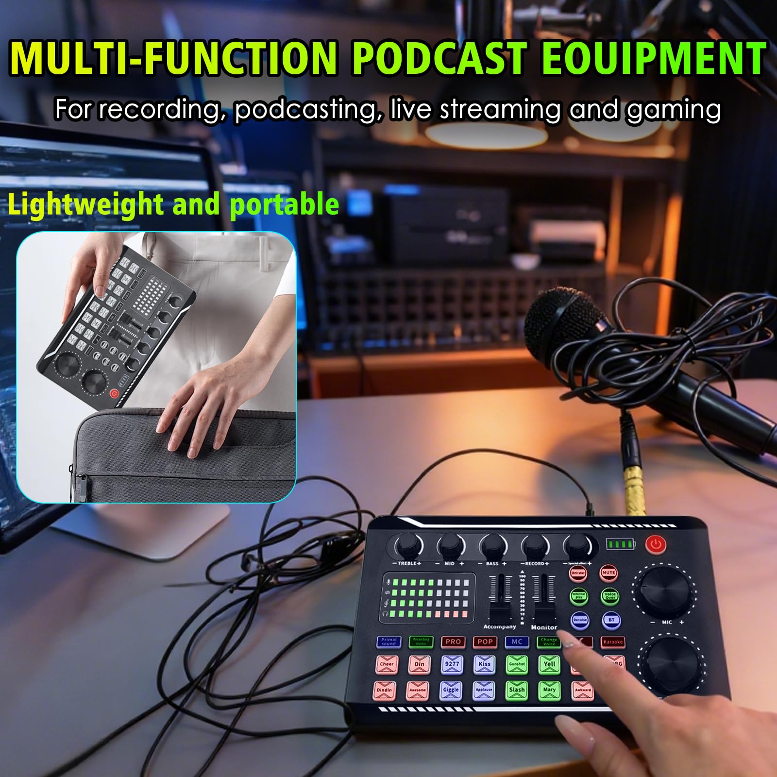 Professionelle Live-Soundkarte, Audio-Mixer und Audio-Interface mit DJ-Mixer-Effekten, Sprachwechsler – Studio-Equipment für Streaming/Podcasting/Gaming