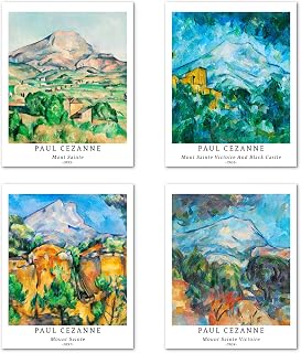 Berkin Arts Wall Art Unframed Prints Giclee Art Paper Set of 4, 11x14 inch Landscape Artwork, Kitchen Decoration Elegant Mountain Forest Hills Tropical Natural Colorful Paul Cezanne Posters